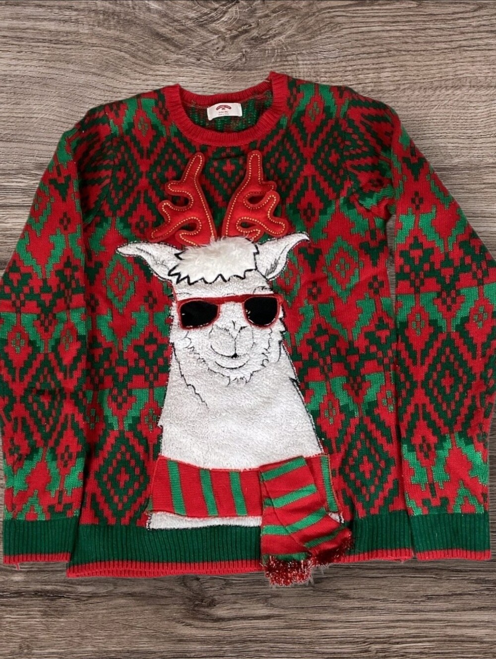 NWOT Holiday Time Red & Green Llama Crewneck Sweater